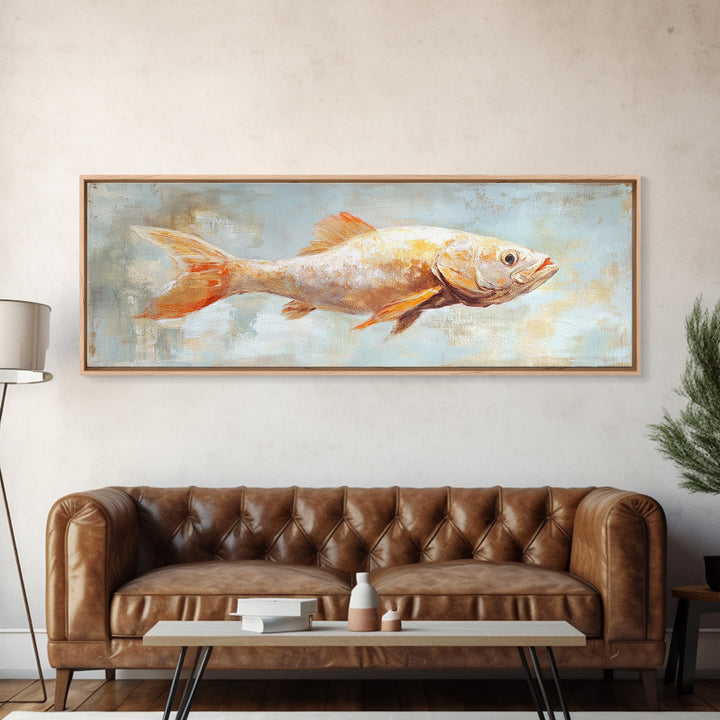 Orange Fish Painting Wall Art, Coastal Kitchen Decor, Nautical Canvas Wall Art, Ocean Animal Art Print For Beach House Decor