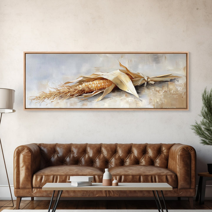 Dried Corn Husk Still Life Wall Art, Farmhouse Kitchen Decor, Rustic Canvas Print, Harvest Food Art For Country Home Decor