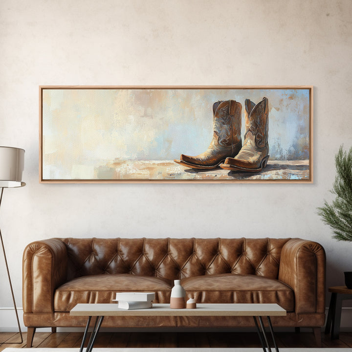 Weathered Cowboy Boots Framed Canvas Print, Western Wall Art, Rustic Ranch Decor, Southwestern Farmhouse Housewarming Gift