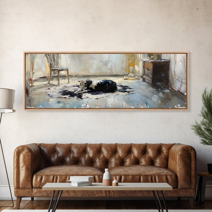 Black And White Cow Resting Canvas Print, Farmhouse Wall Art, Rustic Country Decor, Animal Lover Gift, Cozy Living Room Decor