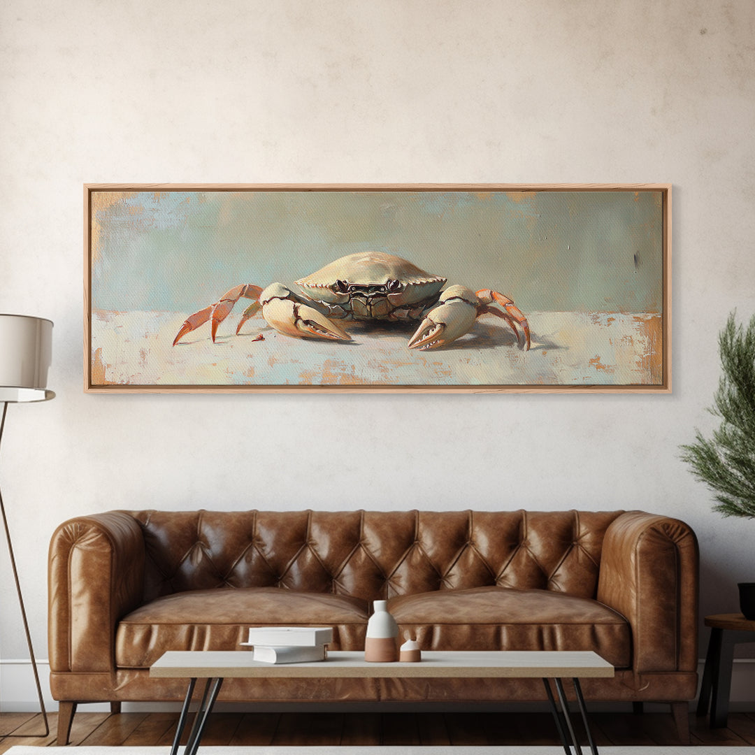 Coastal Crab Still Life Wall Art, Ocean Animal Canvas Print, Nautical Beach House Decor, Seafood Kitchen, Coastal Wall Decor