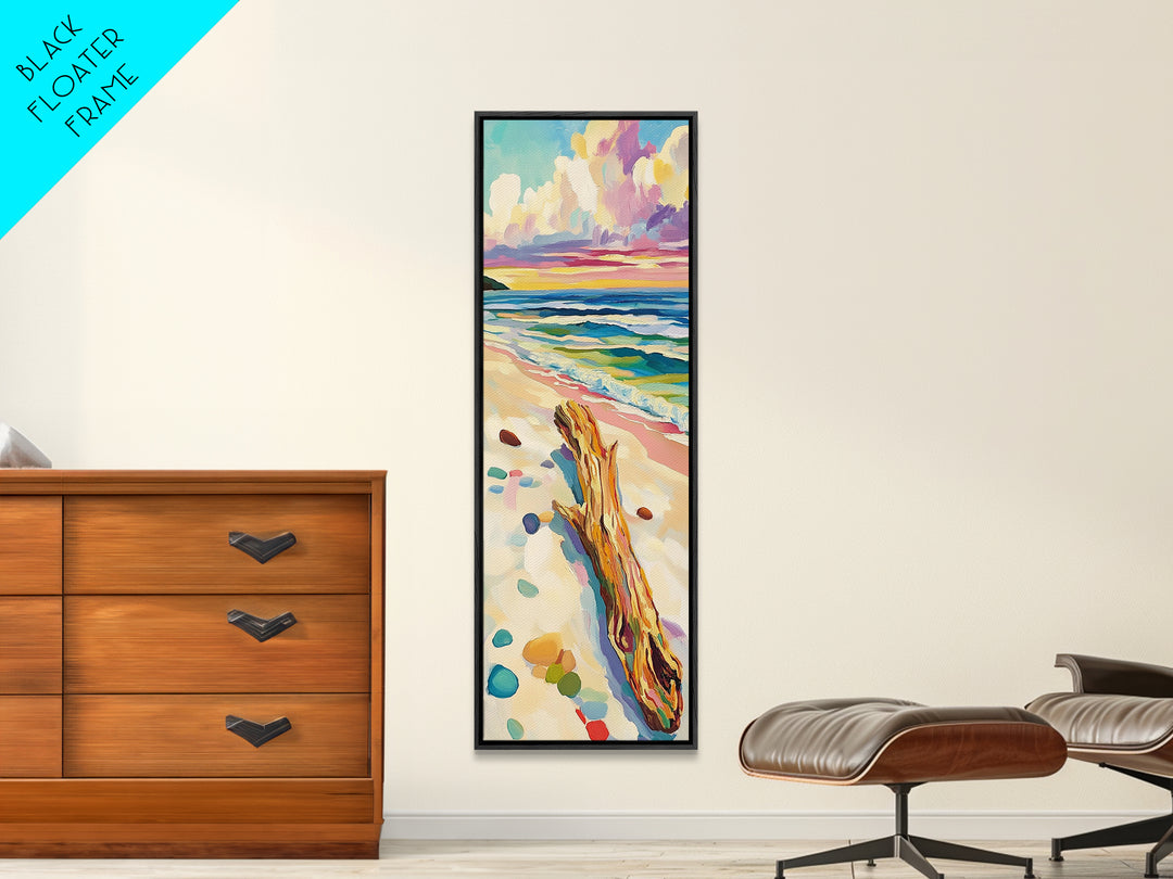 Ocean Driftwood Sunset Canvas Print, Coastal Wall Art, Beach House Decor, Seascape Painting, Living Room Wall Decor, Ocean Wall Art