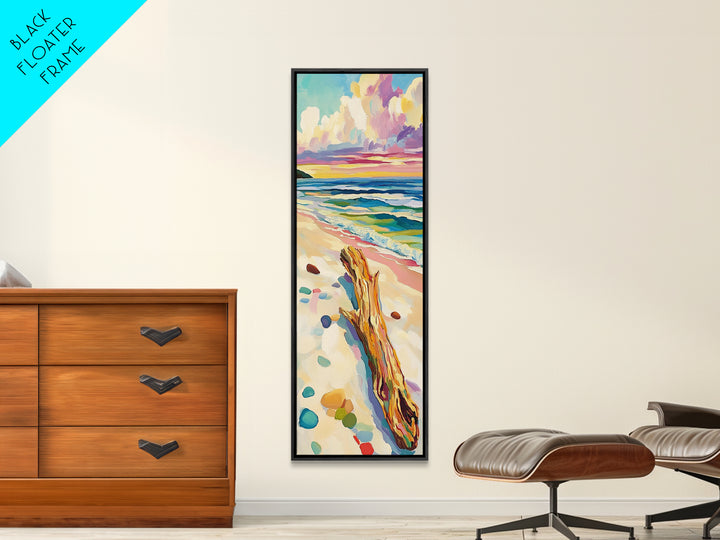 Ocean Driftwood Sunset Canvas Print, Coastal Wall Art, Beach House Decor, Seascape Painting, Living Room Wall Decor, Ocean Wall Art