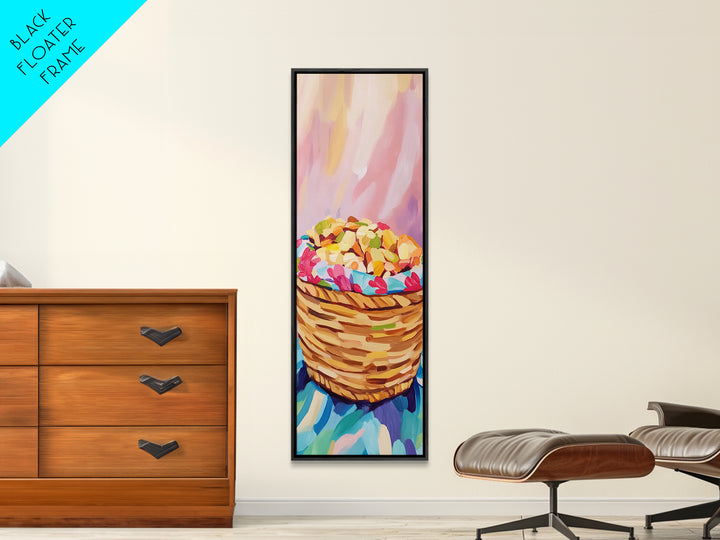 Woven Basket Of Colorful Sweets Canvas Print, Pastel Kitchen Wall Art, Bakery Decor, Cute Food Art Print, Housewarming Gift