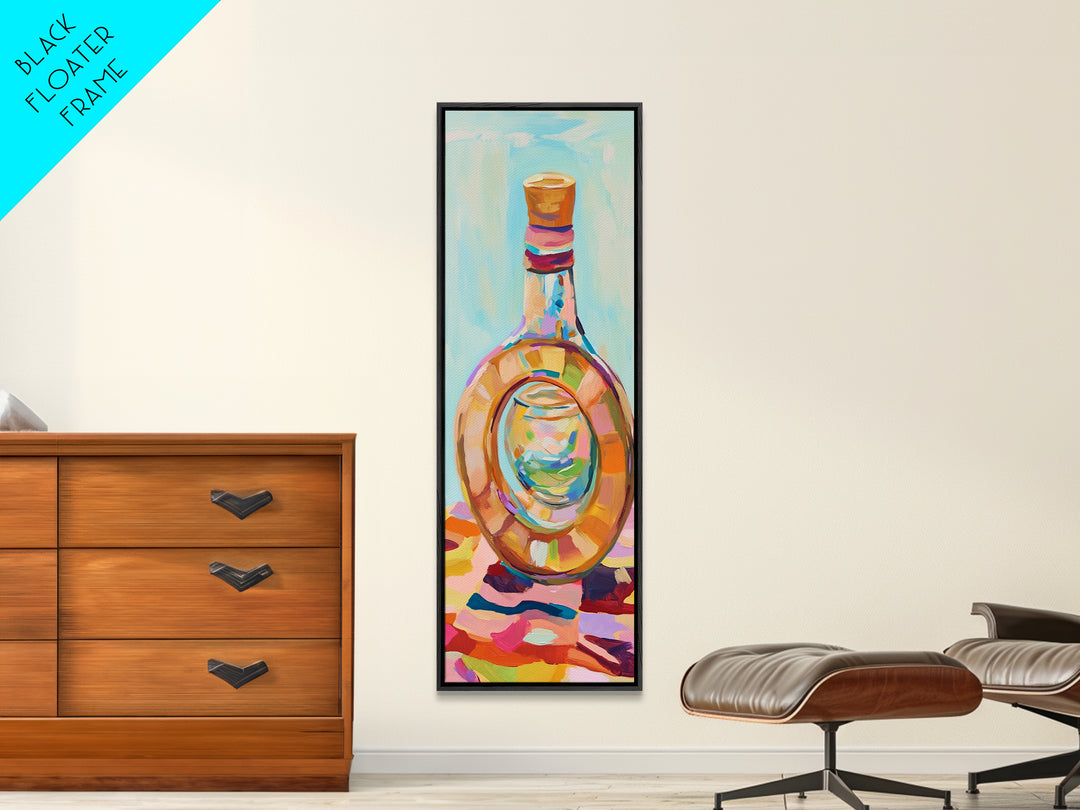 Colorful Glass Bottle Still Life Canvas Print, Modern Kitchen Wall Art, Eclectic Home Decor, Bright Bar Cart Art Print, Housewarming Gift