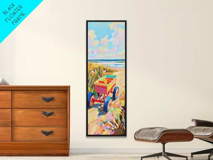 Red Beach Wagon Beside Ocean Dunes Canvas Print, Coastal Wall Art, Summer Beach Decor, Beach House Decor, Housewarming Gift