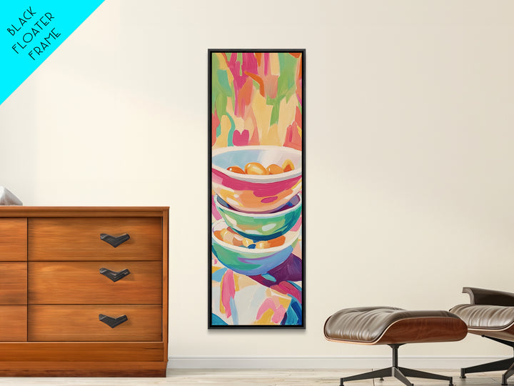 Stacked Colorful Bowls Wall Art, Bright Kitchen Canvas Print, Citrus Still Life Decor, Dopamine Dining Room Art Print Gift