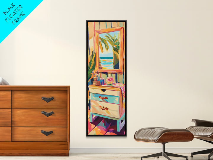 Coastal Vanity Mirror Wall Art, Beach House Canvas Print, Palm Tree Ocean Decor, Tropical Bedroom Wall Decor Gift For Her