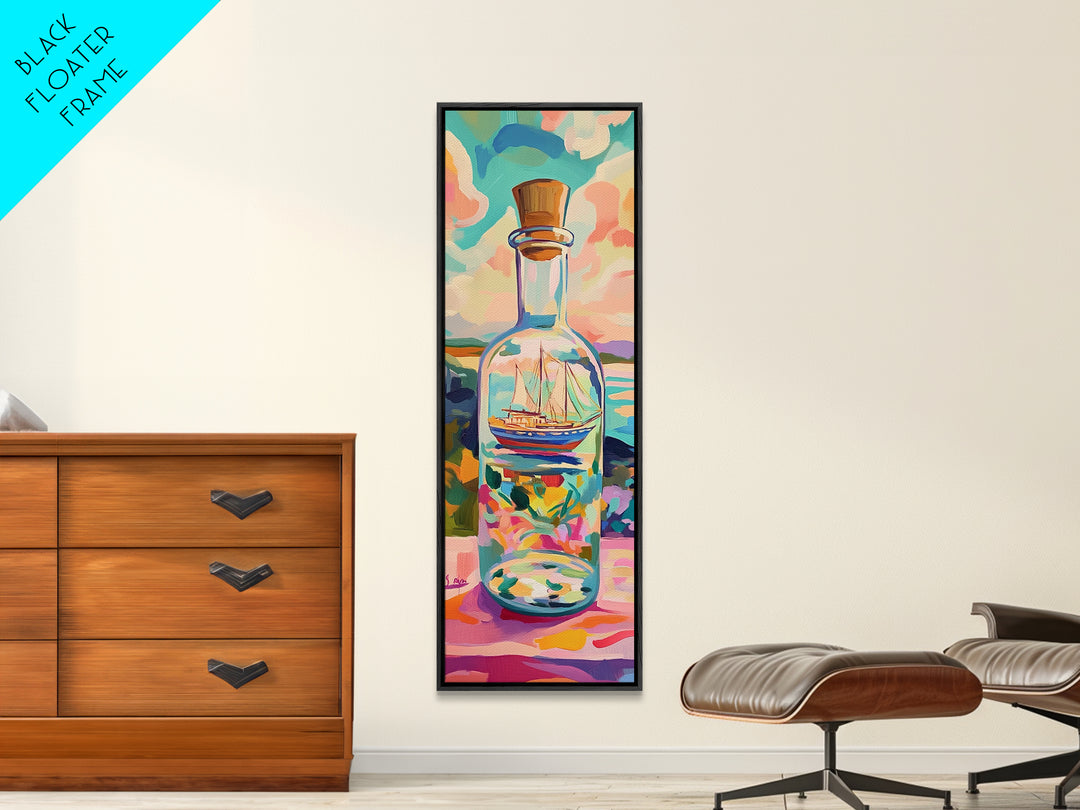 Sailing Ship In Glass Bottle Canvas Print, Coastal Wall Decor, Nautical Ocean Art, Beach House Decor, Gift For Sailboat Lover