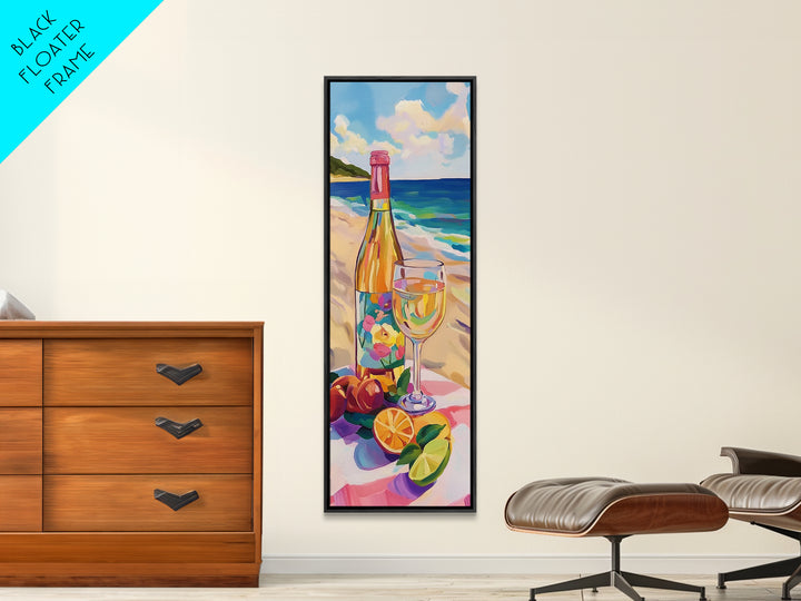 Champagne Bottle And Glass On Tropical Beach Canvas Print, Coastal Wall Art, Kitchen Decor, Wine Lover Gift, Summer Vibes Decor