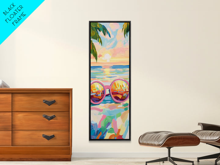 Pink Sunglasses On Beach Sunset Wall Art, Coastal Canvas Print, Tropical Ocean Decor, Summer Vacation Housewarming Gift For Her