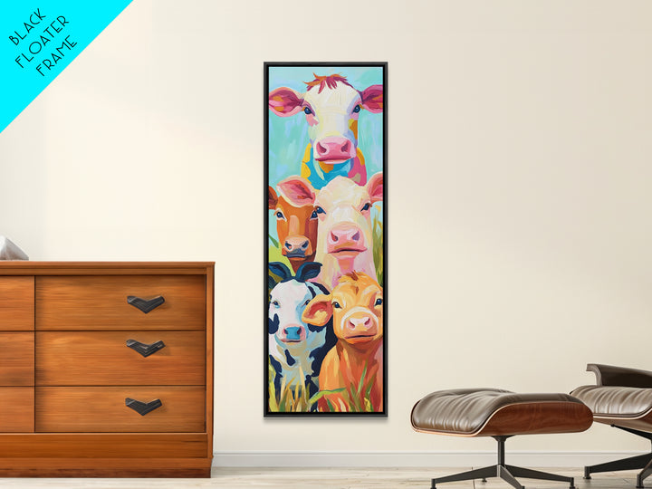 Cheerful Calves And Farm Cows Framed Canvas Print, Cute Animal Wall Art, Farmhouse Decor, Nursery Animal Art Gift For Kids Room