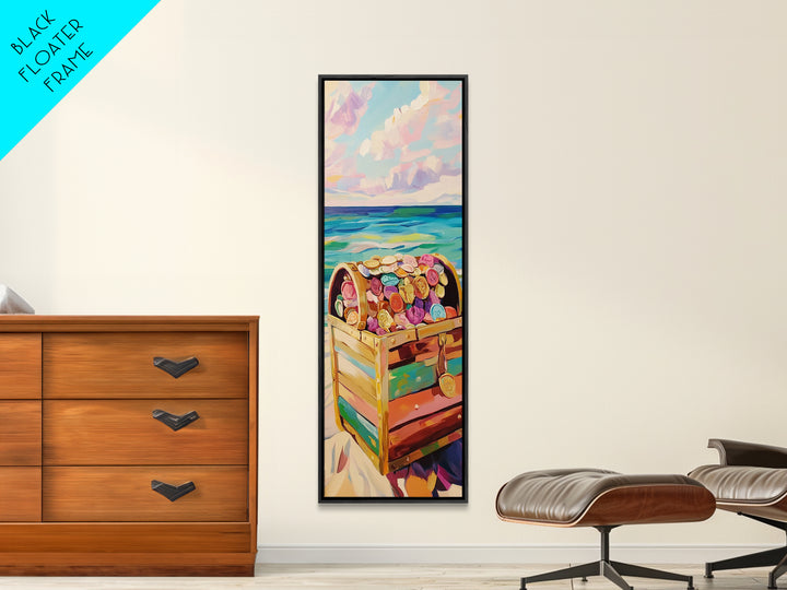 Beach Treasure Chest Of Shells And Coins Canvas Print, Coastal Wall Art, Ocean Wall Decor, Nautical Decor, Beach House Gift