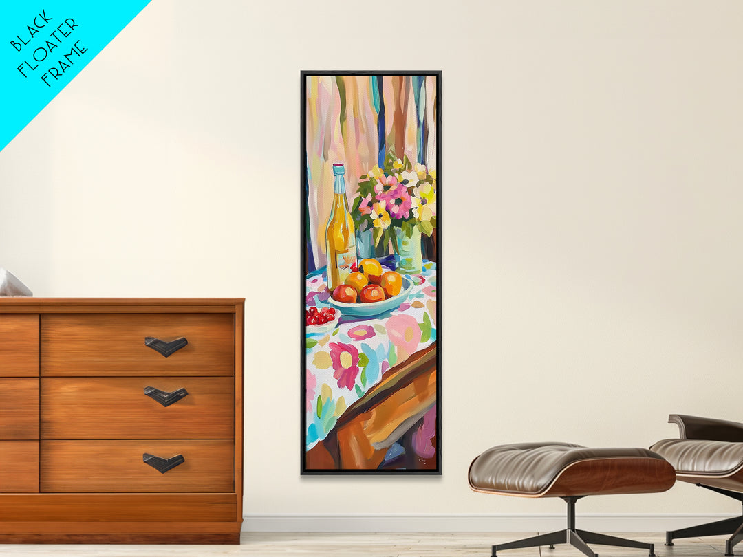 Wine Bottle Fruit And Flowers Wall Art, Colorful Kitchen Decor, Dining Room Art Print, Still Life Painting, Housewarming Gift