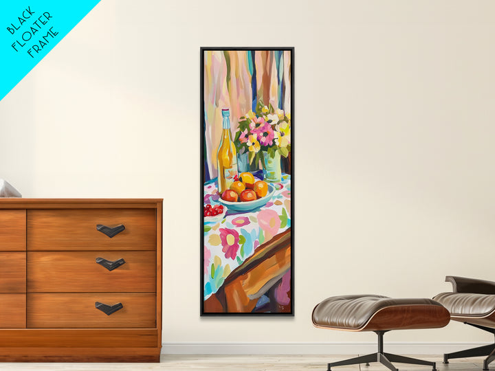 Wine Bottle Fruit And Flowers Wall Art, Colorful Kitchen Decor, Dining Room Art Print, Still Life Painting, Housewarming Gift