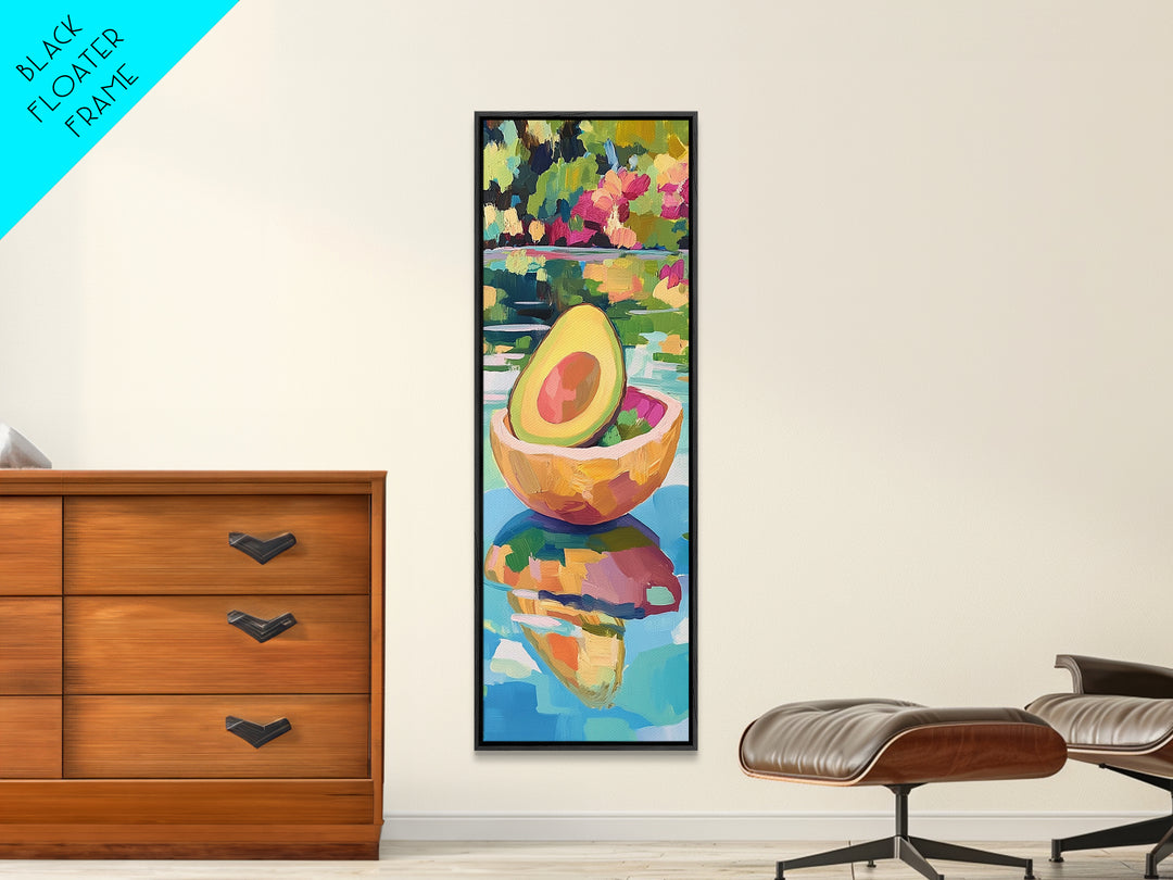 Avocado Half In Bowl Wall Art, Colorful Kitchen Print, Fresh Food Decor, Tropical Fruit Painting, Dining Room Canvas Print