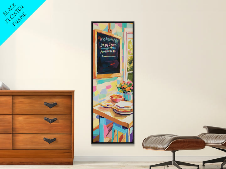 Cheerful Kitchen Table With Chalkboard Menu Wall Art, Breakfast Nook Canvas Print, Colorful Cafe Decor, Dining Room Print