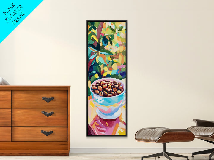 Coffee Beans In Blue Cup Canvas Print, Coffee Shop Wall Art, Cafe Decor, Kitchen Art, Gift For Coffee Lover, Cozy Decor Print