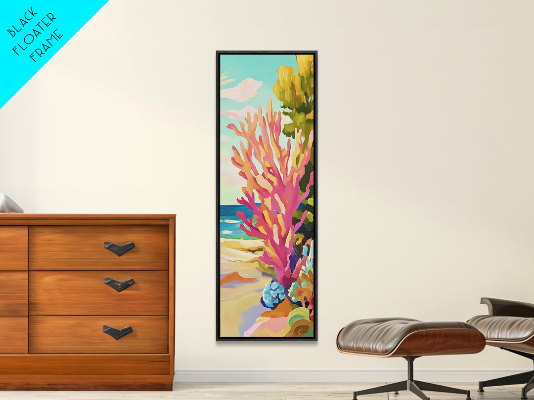 Pink Coral Reef By The Beach Canvas Print, Tropical Coastal Wall Art, Ocean Wall Decor, Bright Beach House Decor Gift For Her
