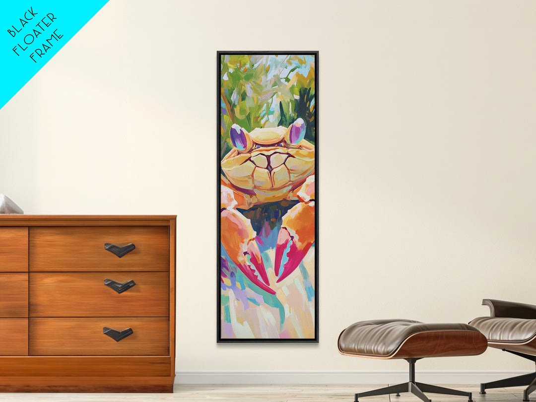 Bright Tropical Crab Portrait Canvas Print, Coastal Kitchen Wall Art, Nautical Beach House Decor, Sea Life Gift For Ocean Lovers