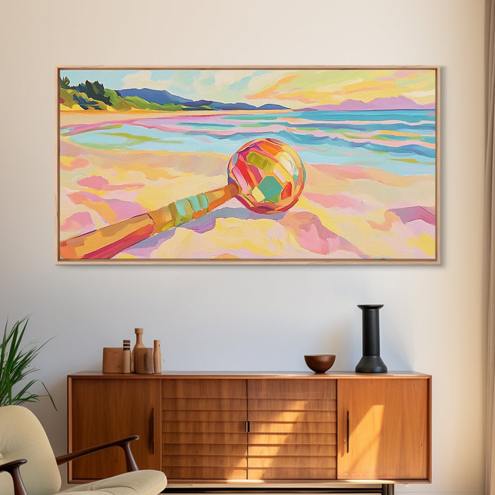 Colorful Paddle On Pastel Beach Wall Art, Coastal Wall Decor, Ocean Landscape Art, Summer Beach House Canvas Print Gift Idea