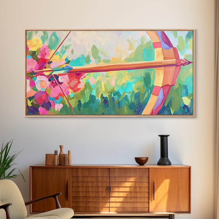 Floral Archery Bow And Arrow In Pastel Garden Wall Art, Whimsical Decor, Feminine Wall Art, Boho Wall Decor, Gift For Her
