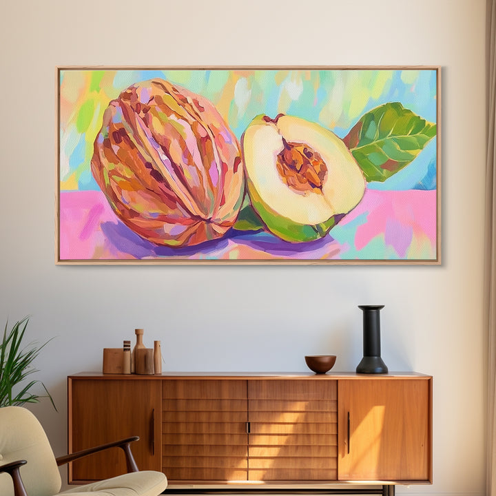 Tropical Cacao Pod And Cut Fruit Canvas Print, Colorful Kitchen Wall Art, Botanical Decor, Food Art Print, Housewarming Gift