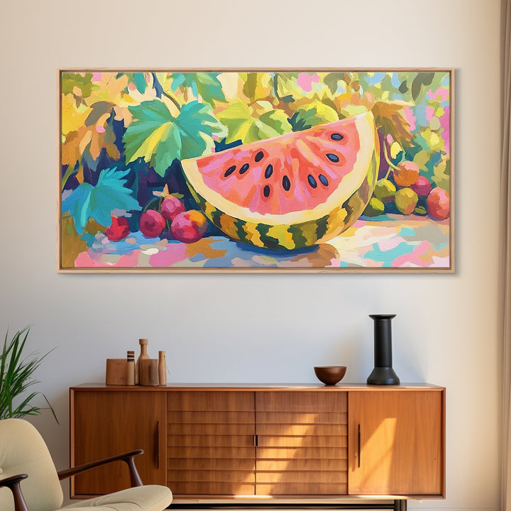 Juicy Watermelon Slice Canvas Print, Colorful Kitchen Wall Art, Summer Fruit Poster, Dining Room Decor, Food Lover Gift Idea