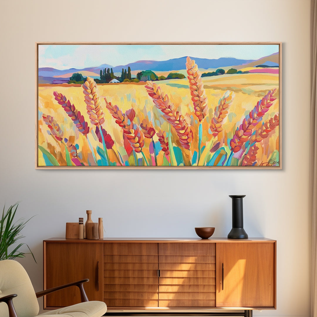 Golden Wheat Field Canvas Print, Rustic Country Landscape Art, Farmhouse Wall Decor, Kitchen Wall Art, Housewarming Gift