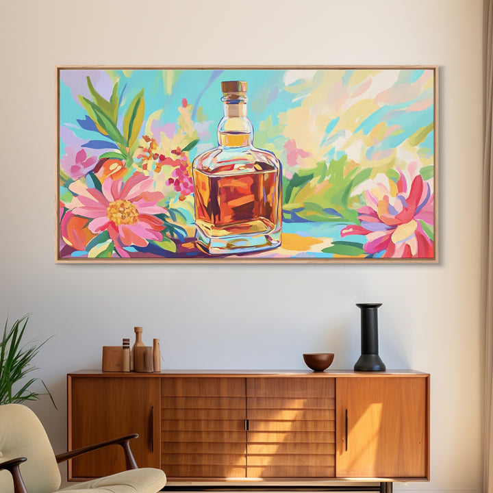 Amber Whiskey Bottle Wall Art, Colorful Bar Cart Decor, Cocktail Canvas Wall Art, Home Bar Poster, Housewarming Gift Idea