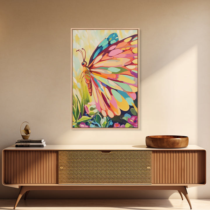 Rainbow Butterfly Canvas Print, Colorful Animal Wall Art, Whimsical Garden Decor, Nature Inspired Art, Nursery Wall Art Gift