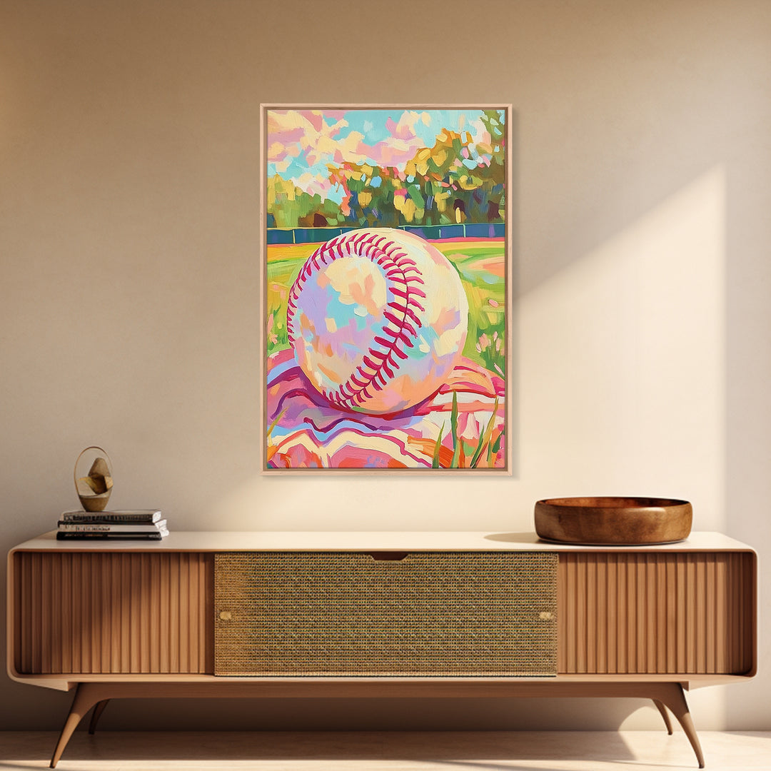 Pastel Baseball On Sunny Field Wall Art, Sports Wall Art, Boys Room Decor, Game Room Art, Baseball Decor, Gift For Him, Home Decor