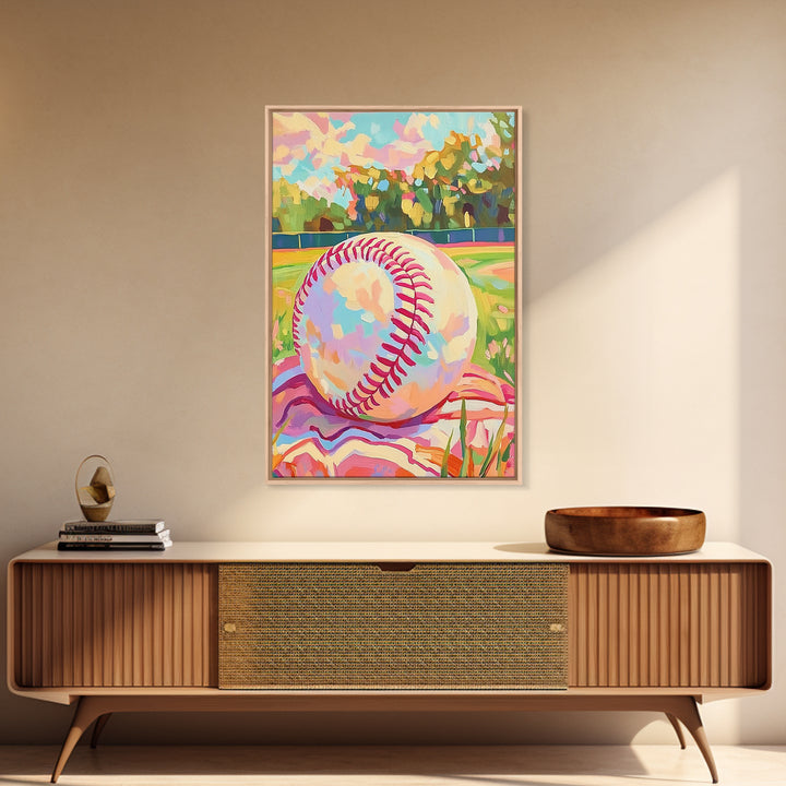 Pastel Baseball On Sunny Field Wall Art, Sports Wall Art, Boys Room Decor, Game Room Art, Baseball Decor, Gift For Him, Home Decor