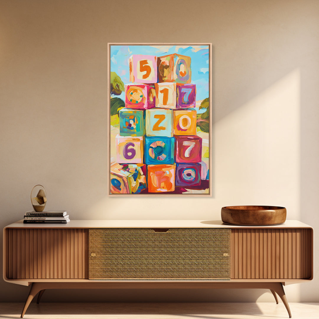 Colorful Number Blocks Nursery Wall Art, Playful Kids Room Canvas Print, Baby Shower Gift, Whimsical Playroom Decor, Baby Nursery Art