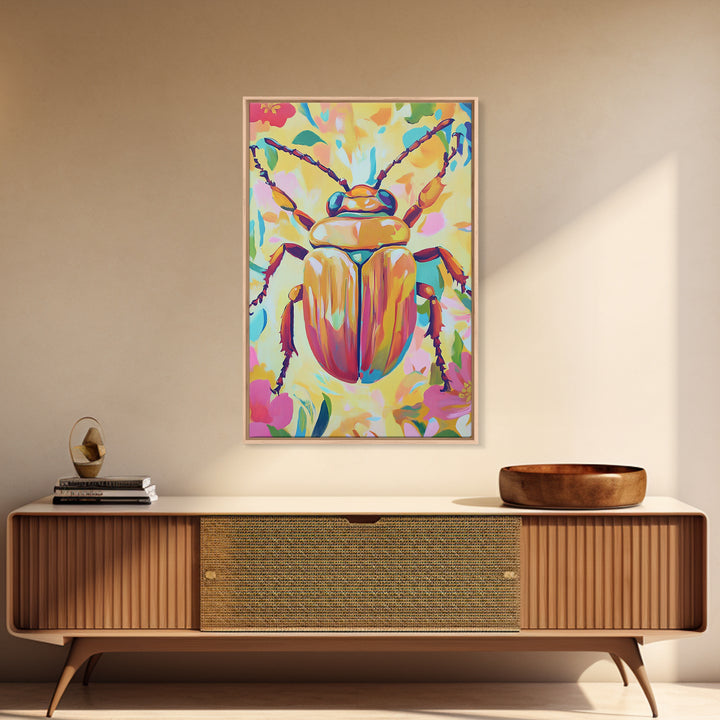Golden Beetle Insect Wall Art, Colorful Animal Art, Whimsical Wildlife Print, Eclectic Home Decor, Nature Lover Gift, Insect Art