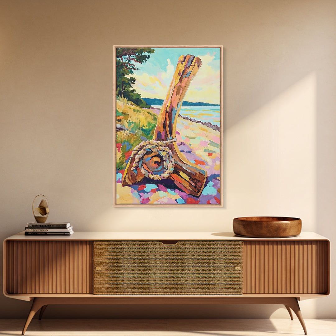 Driftwood Oar And Rope On Beach Canvas Print, Nautical Wall Art, Coastal Decor, Lake House Art, Gift For Him Or Her, Beach House Decor