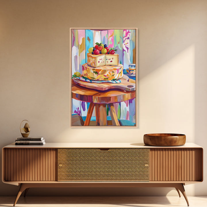 Cheese Board Still Life With Berries Canvas Print, Colorful Kitchen Wall Art, Eclectic Home Decor, Foodie Housewarming Gift