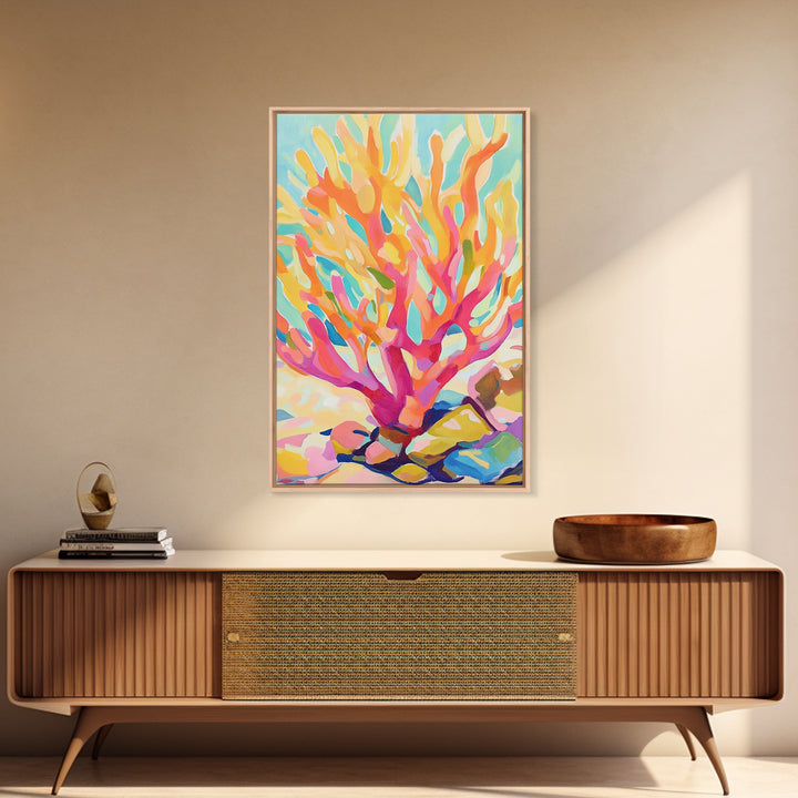 Vibrant Coral Reef In Pink And Gold Canvas Print, Coastal Wall Art, Ocean Life Decor, Tropical Beach House Art Print Gift