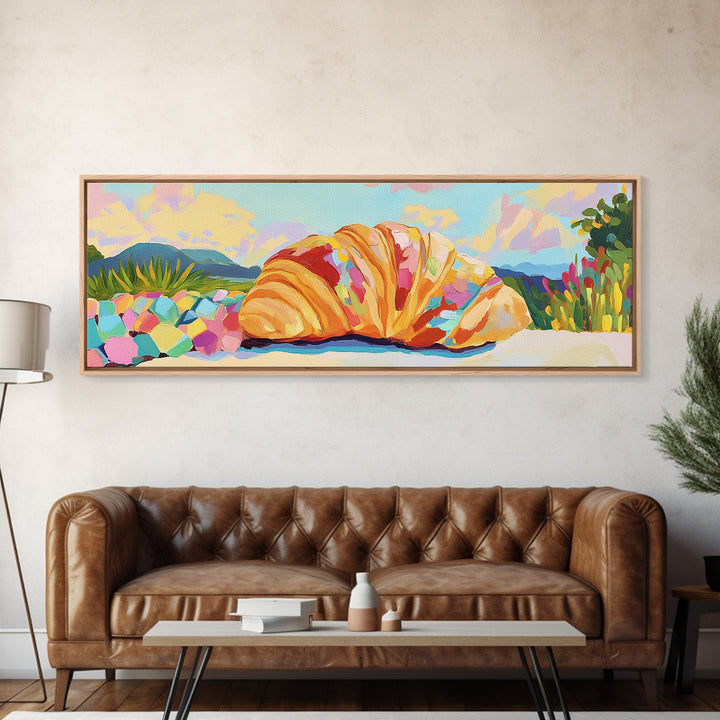 Giant Croissant By Sunny Coast Canvas Print, Whimsical Kitchen Wall Art, Bakery Decor, French Pastry Art, Cafe Poster, Home Decor