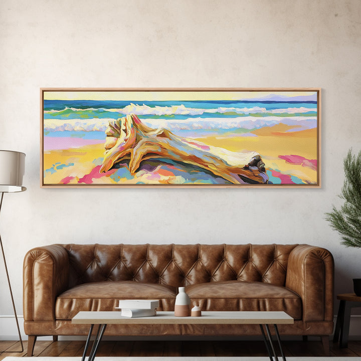 Sunlit Conch Shell On Beach Wall Art, Coastal Canvas Print, Ocean Seascape Decor, Beach House Living Room Wall Decor Gift