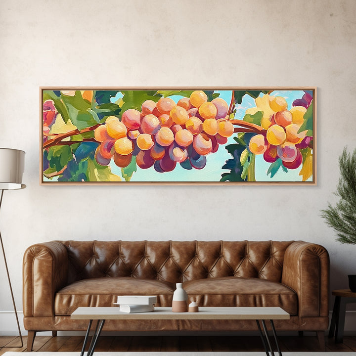 Golden Grapes On Sunlit Vineyard Vine Canvas Print, Winery Wall Art, Wine Lover Gift, Rustic Kitchen And Dining Room Decor