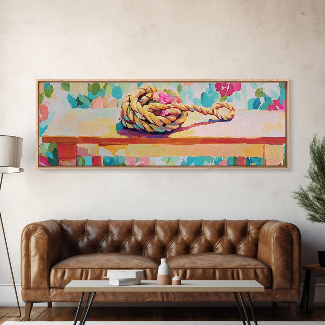 Braided Rope Knot Still Life Wall Art, Nautical Coastal Decor, Rustic Farmhouse Canvas Print, Beach House Gift, For Living Room Decor