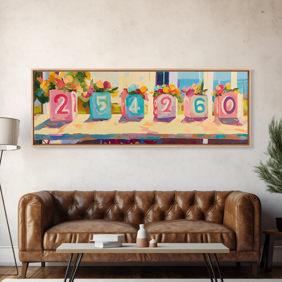Colorful Number Blocks And Flowers Canvas Print, Nursery Wall Art, Kids Room Decor, Playroom Art, Pastel Baby Shower Gift
