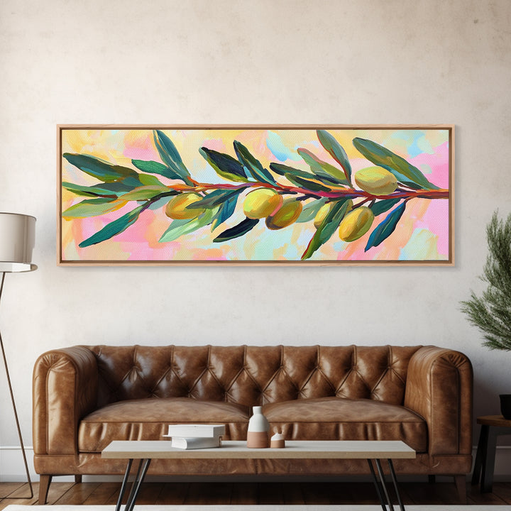 Olive Branch With Green Leaves Canvas Print, Mediterranean Kitchen Wall Art, Botanical Wall Decor, Tuscan Home Decor Gift