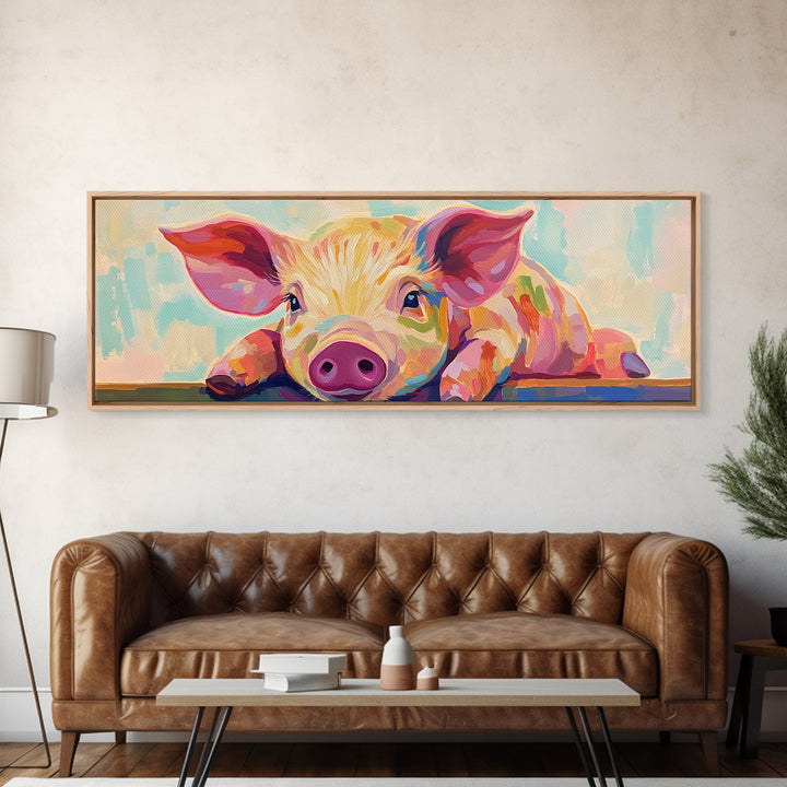 Playful Piglet Portrait Framed Canvas Print, Whimsical Farm Animal Wall Art, Cute Nursery Decor, Farmhouse Home Decor Gift