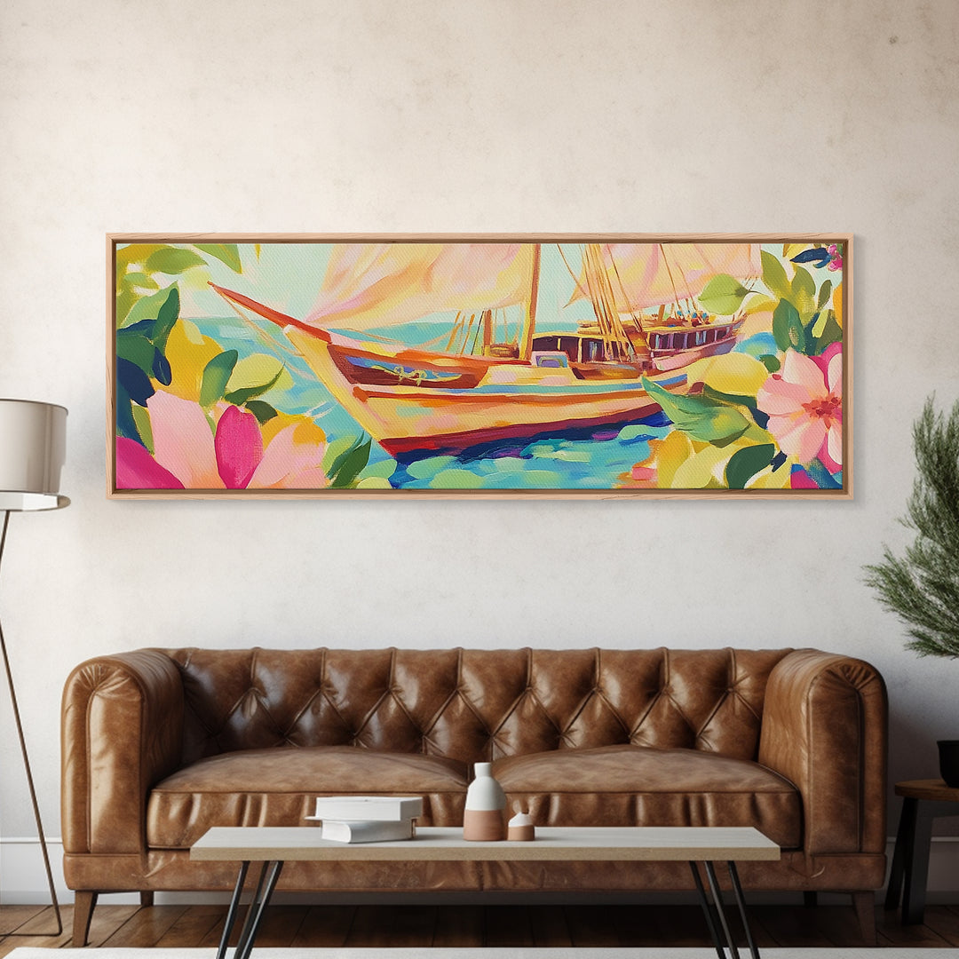 Tropical Sailboat In Turquoise Water Canvas Print, Coastal Wall Art, Nautical Beach House Decor, Ocean Landscape Housewarming Gift