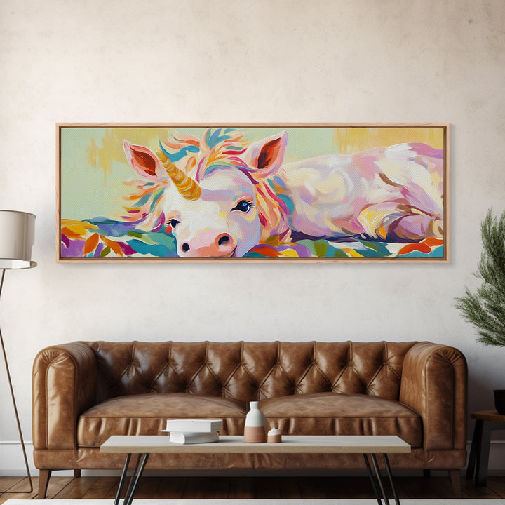 Pastel Resting Unicorn Canvas Print, Whimsical Fantasy Art, Girls Room Decor, Nursery Wall Art, Magical Kids Room Decor Print