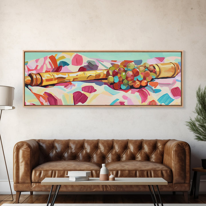 Golden Rolling Pin With Grapes Still Life Wall Art, French Kitchen Canvas Print, Wine Decor, Food Lover Housewarming Gift