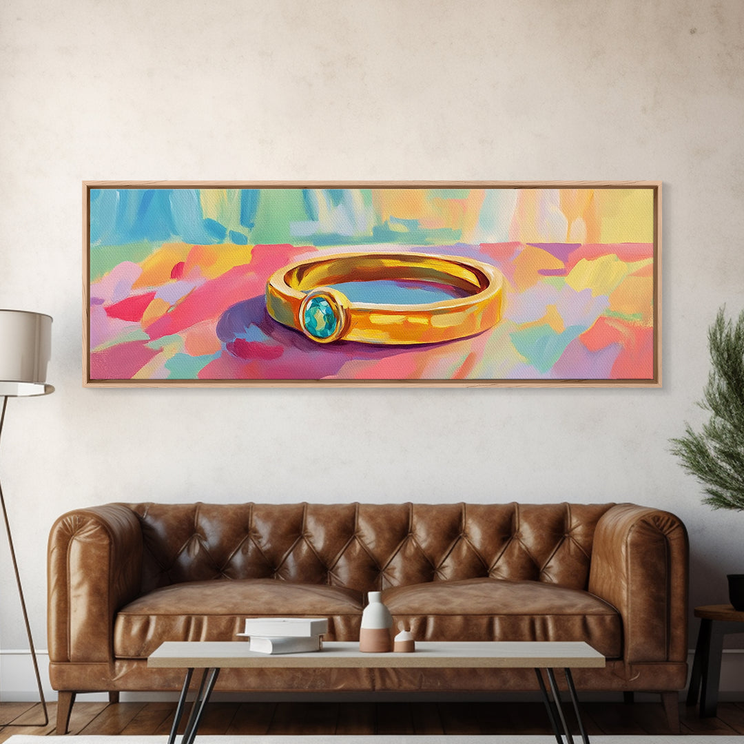 Gold Ring With Blue Gemstone Canvas Print, Elegant Wall Art, Jewelry Lover Gift, Feminine Bedroom Decor, Modern Print, Home Decor