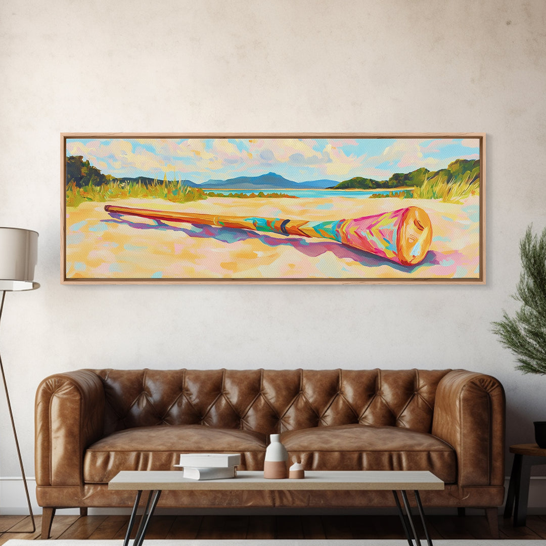 Sunny Beach With Colorful Rolled Mat Wall Art, Coastal Landscape Canvas Print, Ocean Decor, Summer Beach House Art Print
